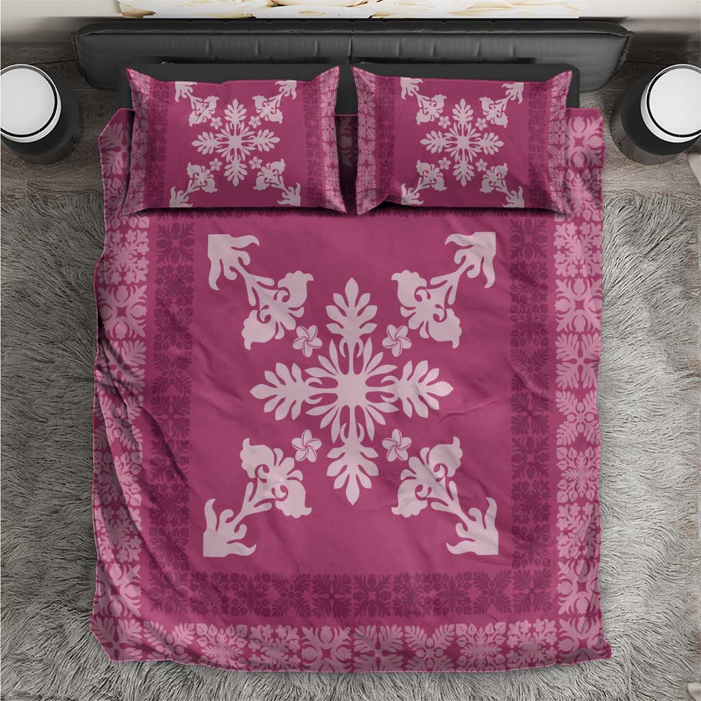 Hawaiian Quilt Block Design Bedding Set Pink Hawaii Culture Motifs - Polynesian Pride