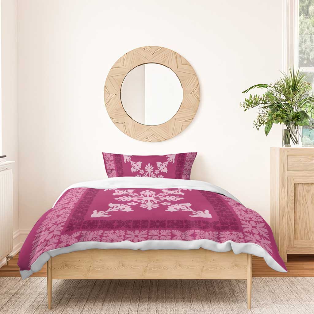 Hawaiian Quilt Block Design Bedding Set Pink Hawaii Culture Motifs - Polynesian Pride