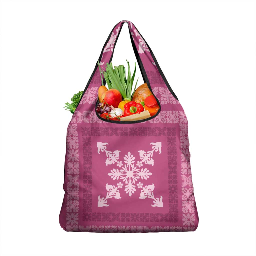 Hawaiian Quilt Block Design Grocery Bag Pink Hawaii Culture Motifs - Polynesian Pride