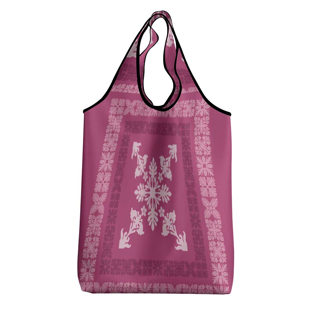 Hawaiian Quilt Block Design Grocery Bag Pink Hawaii Culture Motifs - Polynesian Pride