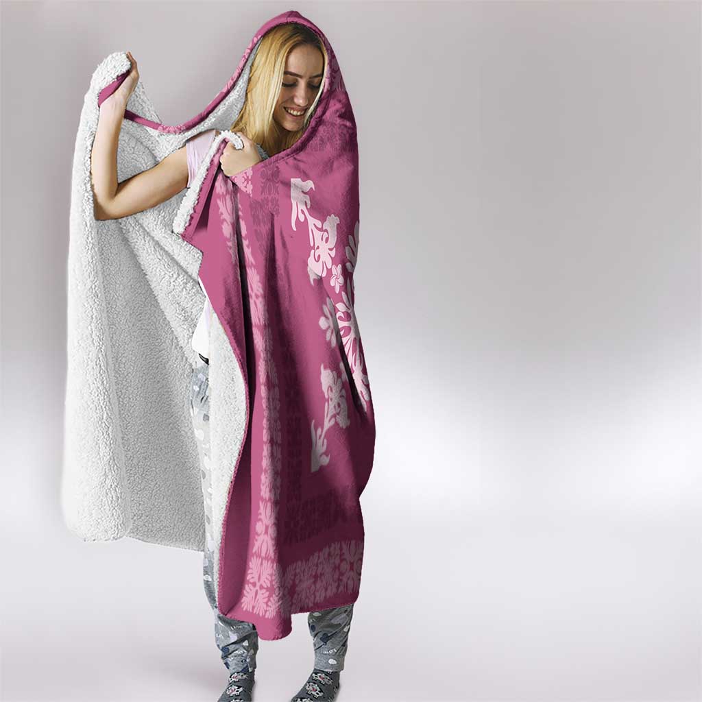 Hawaiian Quilt Block Design Hooded Blanket Pink Hawaii Culture Motifs - Polynesian Pride