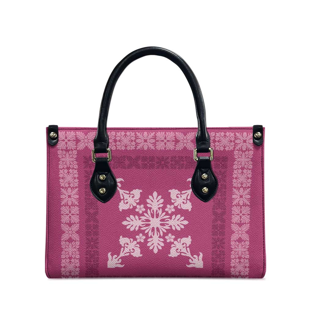 Hawaiian Quilt Block Design Leather Bag Pink Hawaii Culture Motifs - Polynesian Pride
