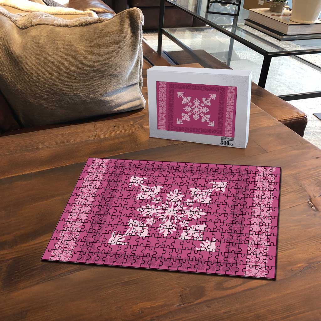 Hawaiian Quilt Block Design Puzzle Pink Hawaii Culture Motifs - Polynesian Pride