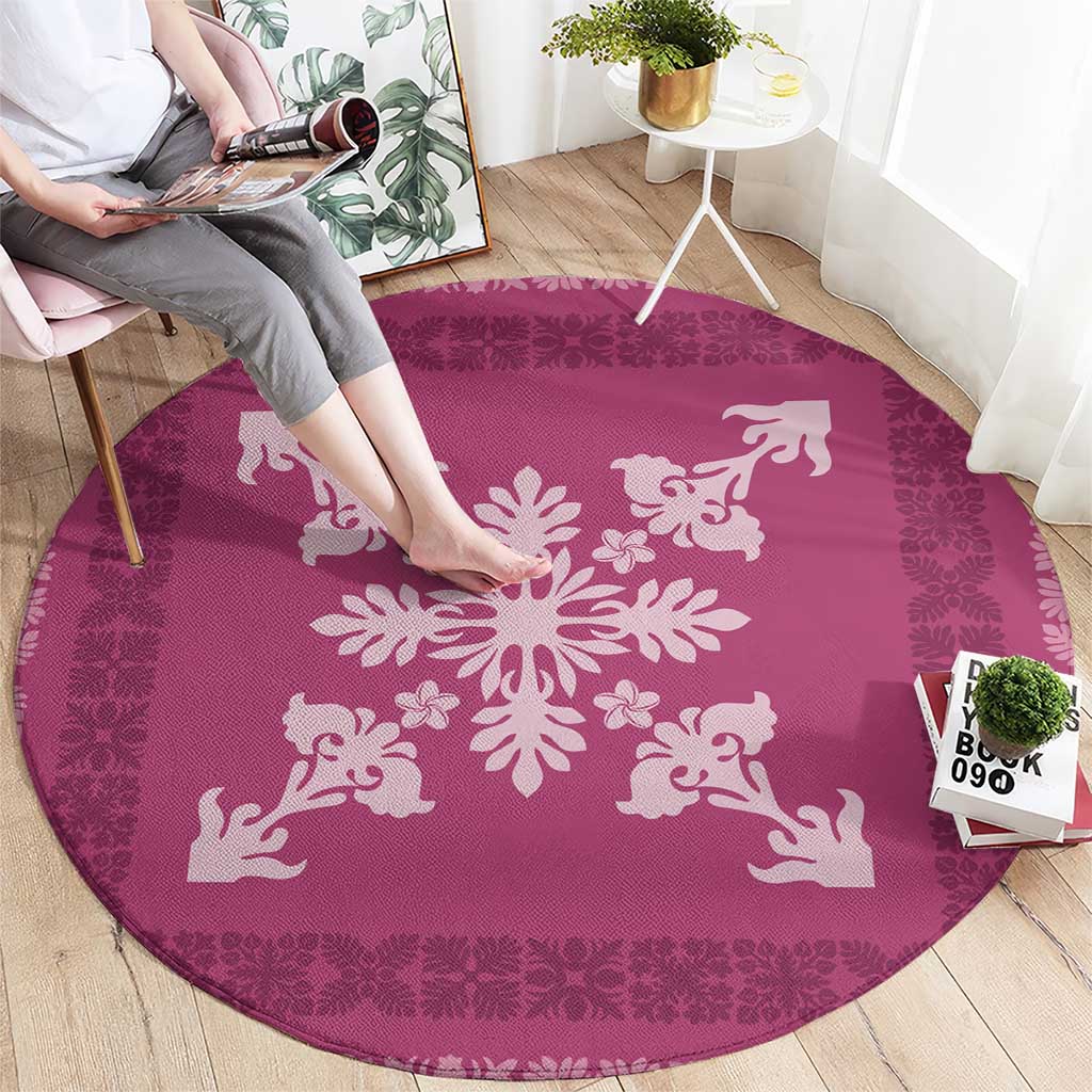 Hawaiian Quilt Block Design Round Carpet Pink Hawaii Culture Motifs - Polynesian Pride