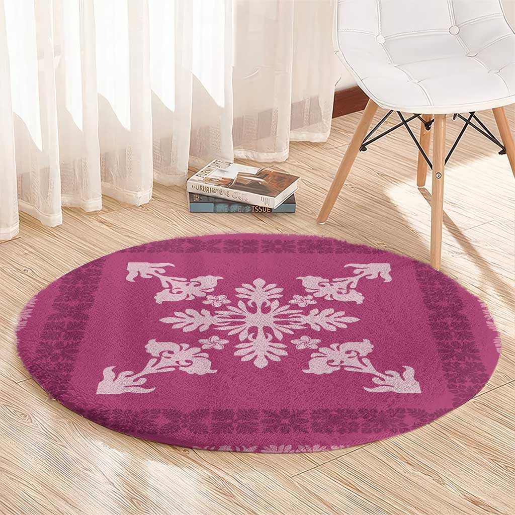 Hawaiian Quilt Block Design Round Carpet Pink Hawaii Culture Motifs - Polynesian Pride