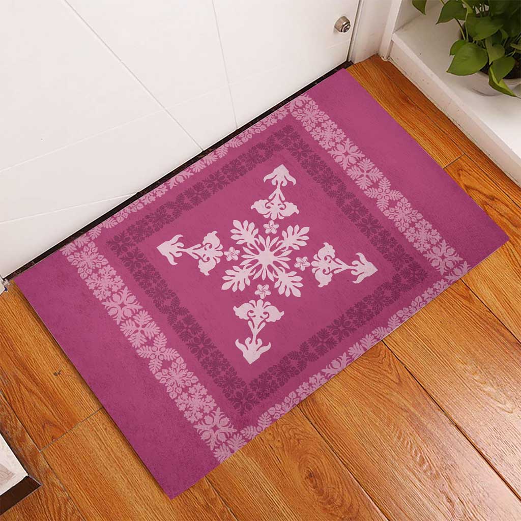 Hawaiian Quilt Block Design Rubber Doormat Pink Hawaii Culture Motifs - Polynesian Pride