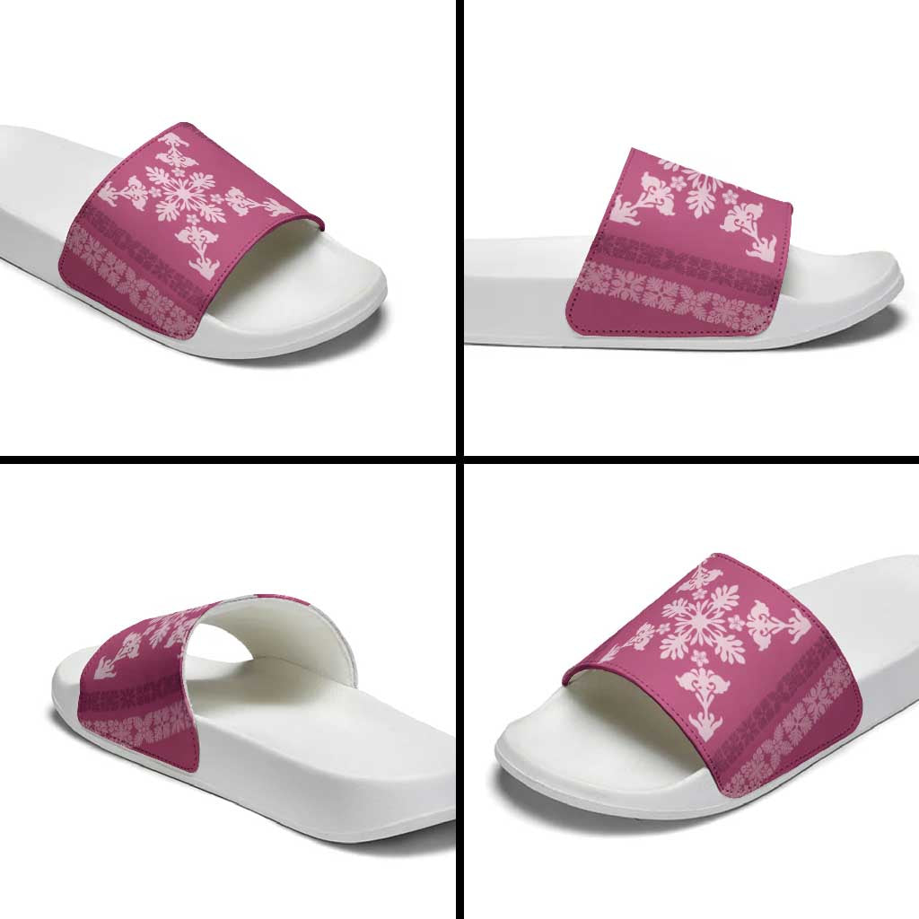 Hawaiian Quilt Block Design Slide Sandals Pink Hawaii Culture Motifs - Polynesian Pride