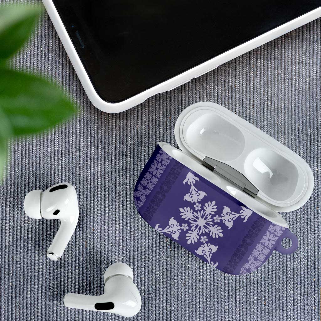 Hawaiian Quilt Block Design AirPods Case Purple Hawaii Culture Motifs - Polynesian Pride