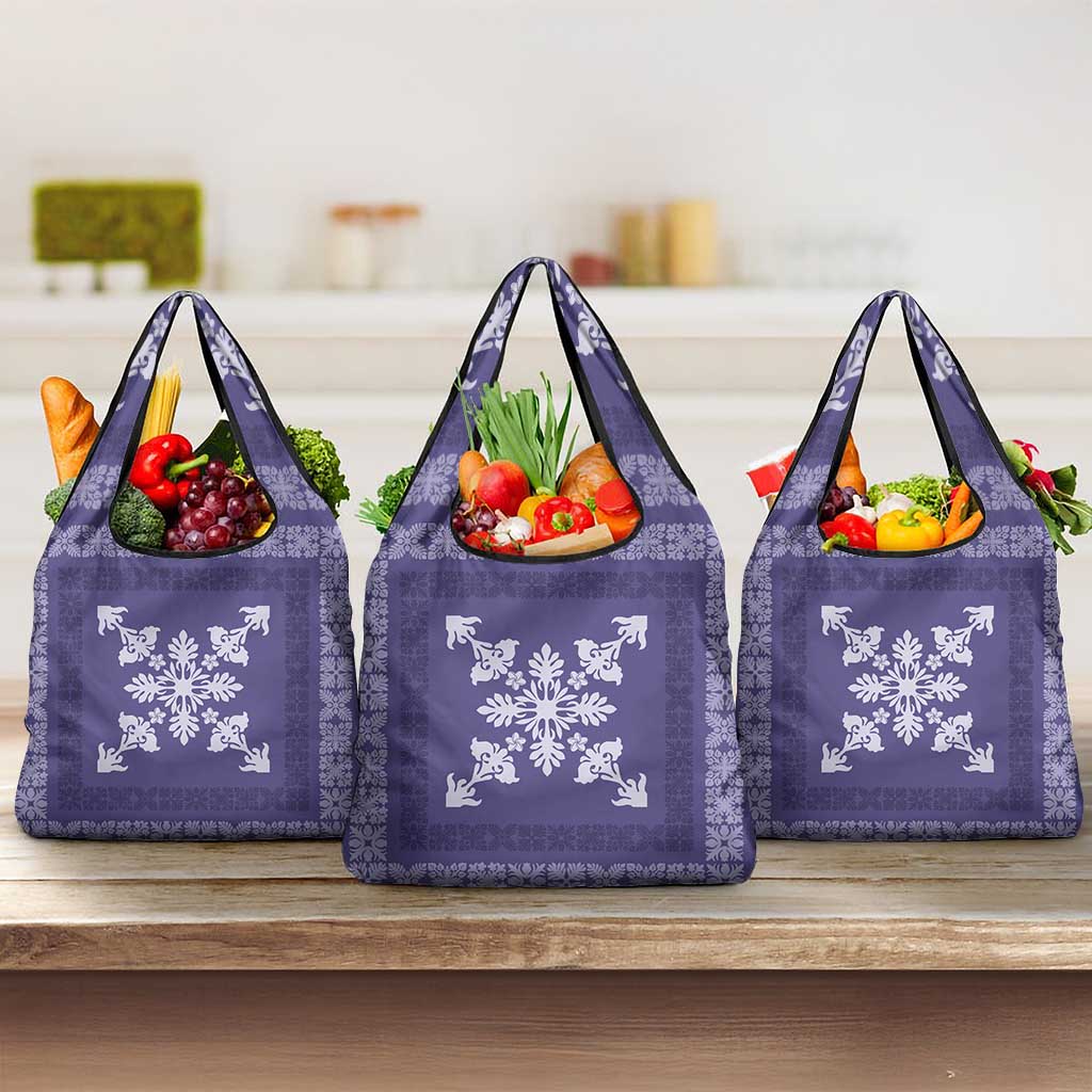 Hawaiian Quilt Block Design Grocery Bag Purple Hawaii Culture Motifs - Polynesian Pride
