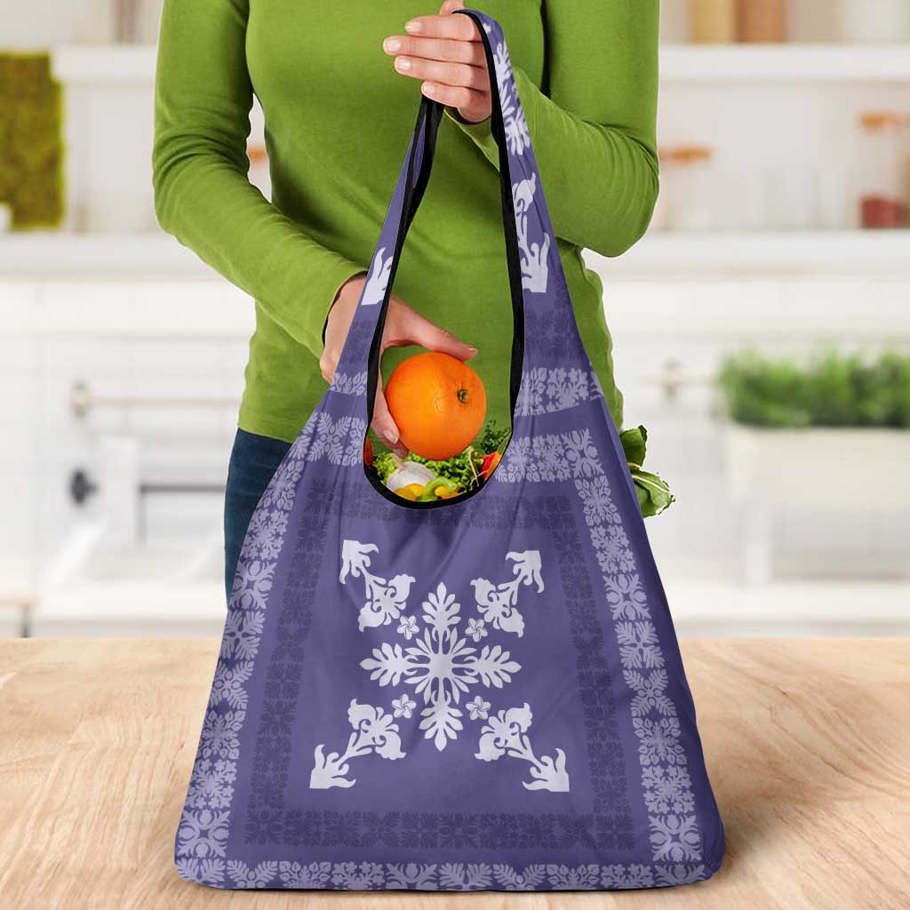 Hawaiian Quilt Block Design Grocery Bag Purple Hawaii Culture Motifs - Polynesian Pride