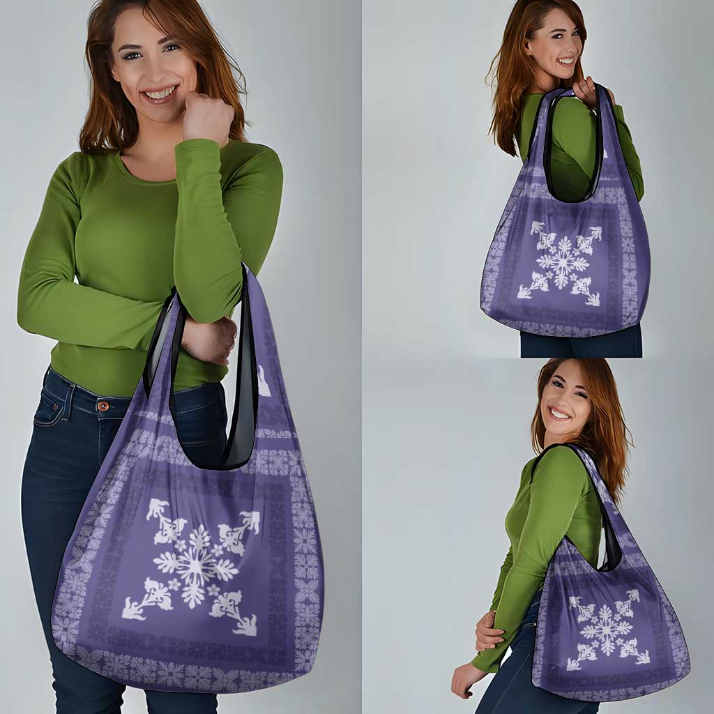 Hawaiian Quilt Block Design Grocery Bag Purple Hawaii Culture Motifs - Polynesian Pride