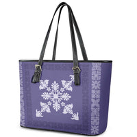 Hawaiian Quilt Block Design Leather Tote Bag Purple Hawaii Culture Motifs LT9 - Polynesian Pride