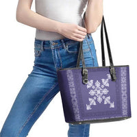 Hawaiian Quilt Block Design Leather Tote Bag Purple Hawaii Culture Motifs LT9 - Polynesian Pride