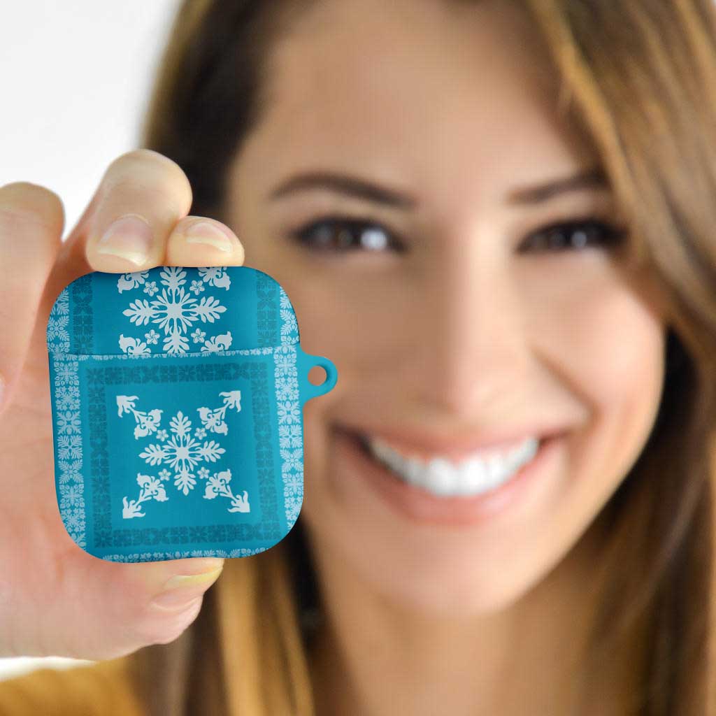 Hawaiian Quilt Block Design AirPods Case Teal Hawaii Culture Motifs - Polynesian Pride