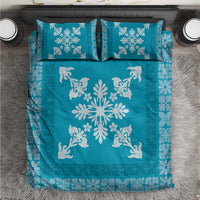 Hawaiian Quilt Block Design Bedding Set Teal Hawaii Culture Motifs - Polynesian Pride