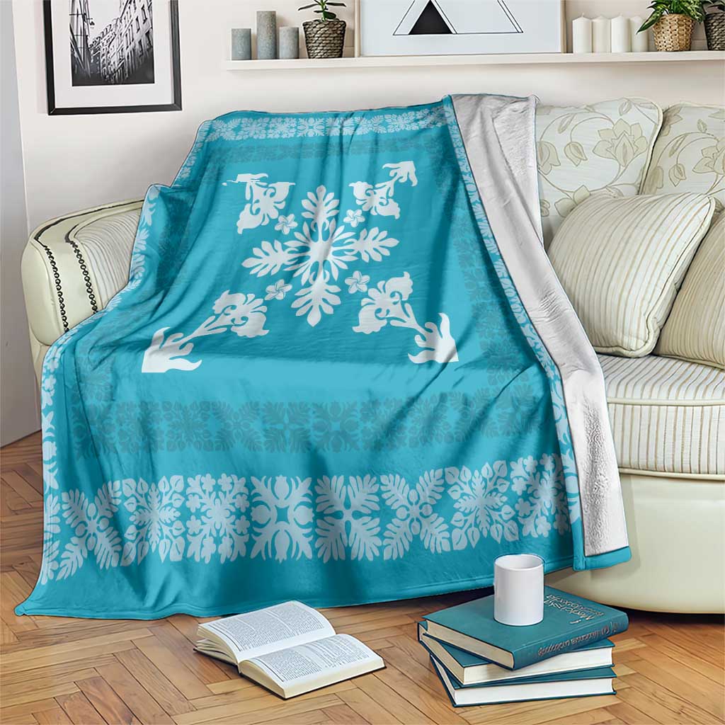 Hawaiian Quilt Block Design Blanket Teal Hawaii Culture Motifs - Polynesian Pride