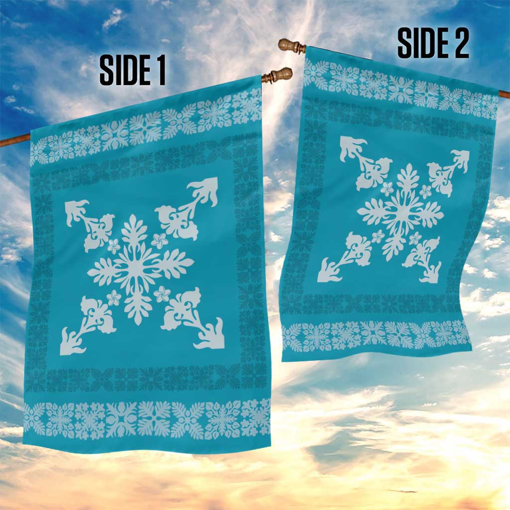 Hawaiian Quilt Block Design Garden Flag Teal Hawaii Culture Motifs - Polynesian Pride