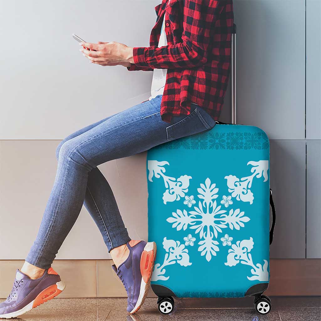 Hawaiian Quilt Block Design Luggage Cover Teal Hawaii Culture Motifs LT9 - Polynesian Pride