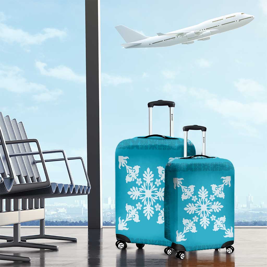 Hawaiian Quilt Block Design Luggage Cover Teal Hawaii Culture Motifs LT9 - Polynesian Pride