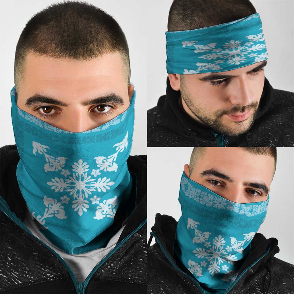 Hawaiian Quilt Block Design Neck Gaiter Teal Hawaii Culture Motifs - Polynesian Pride