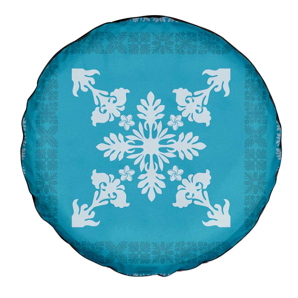 Hawaiian Quilt Block Design Spare Tire Cover Teal Hawaii Culture Motifs LT9 - Polynesian Pride