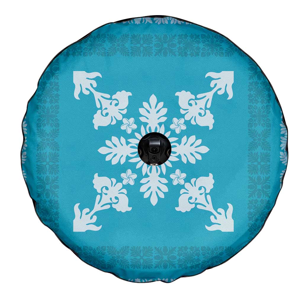 Hawaiian Quilt Block Design Spare Tire Cover Teal Hawaii Culture Motifs LT9 - Polynesian Pride