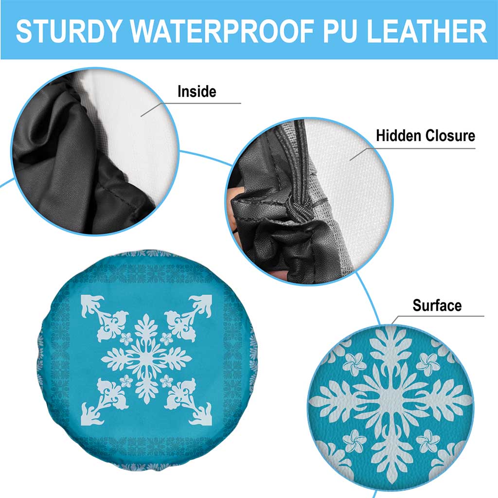 Hawaiian Quilt Block Design Spare Tire Cover Teal Hawaii Culture Motifs LT9 - Polynesian Pride