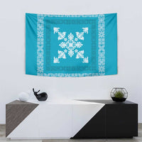 Hawaiian Quilt Block Design Tapestry Teal Hawaii Culture Motifs - Polynesian Pride