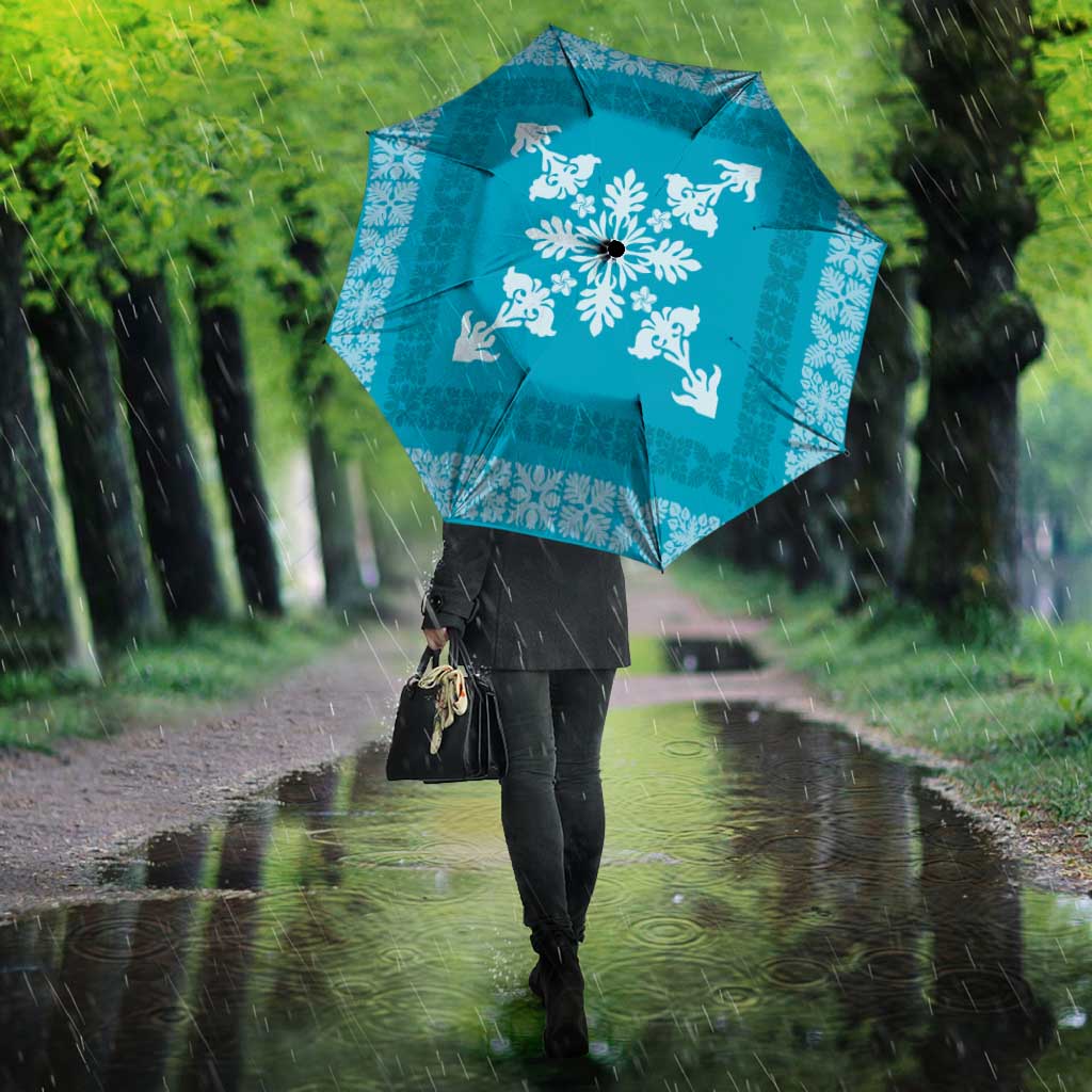 Hawaiian Quilt Block Design Umbrella Teal Hawaii Culture Motifs - Polynesian Pride