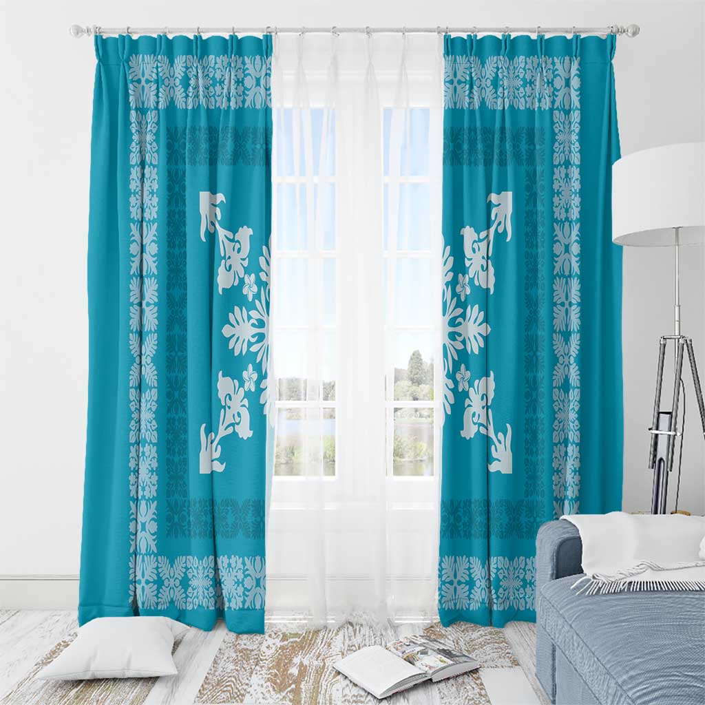 Hawaiian Quilt Block Design Window Curtain Teal Hawaii Culture Motifs - Polynesian Pride