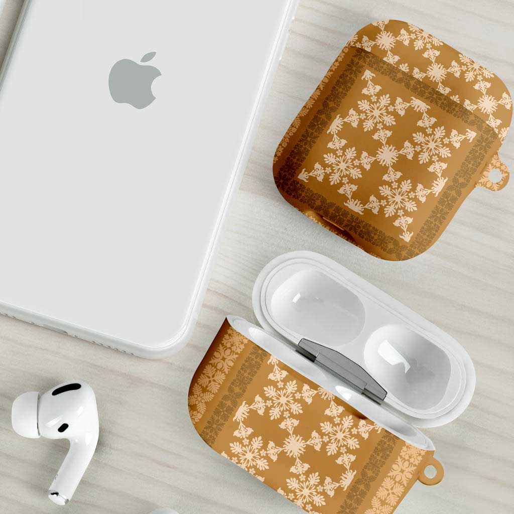 Hawaiian Quilt Pattern AirPods Case Gold Hawaii Culture Tropical - Polynesian Pride