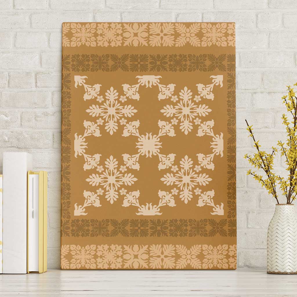 Hawaiian Quilt Pattern Canvas Wall Art Gold Hawaii Culture Tropical - Polynesian Pride