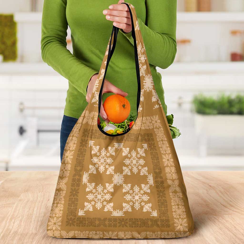 Hawaiian Quilt Pattern Grocery Bag Gold Hawaii Culture Tropical - Polynesian Pride
