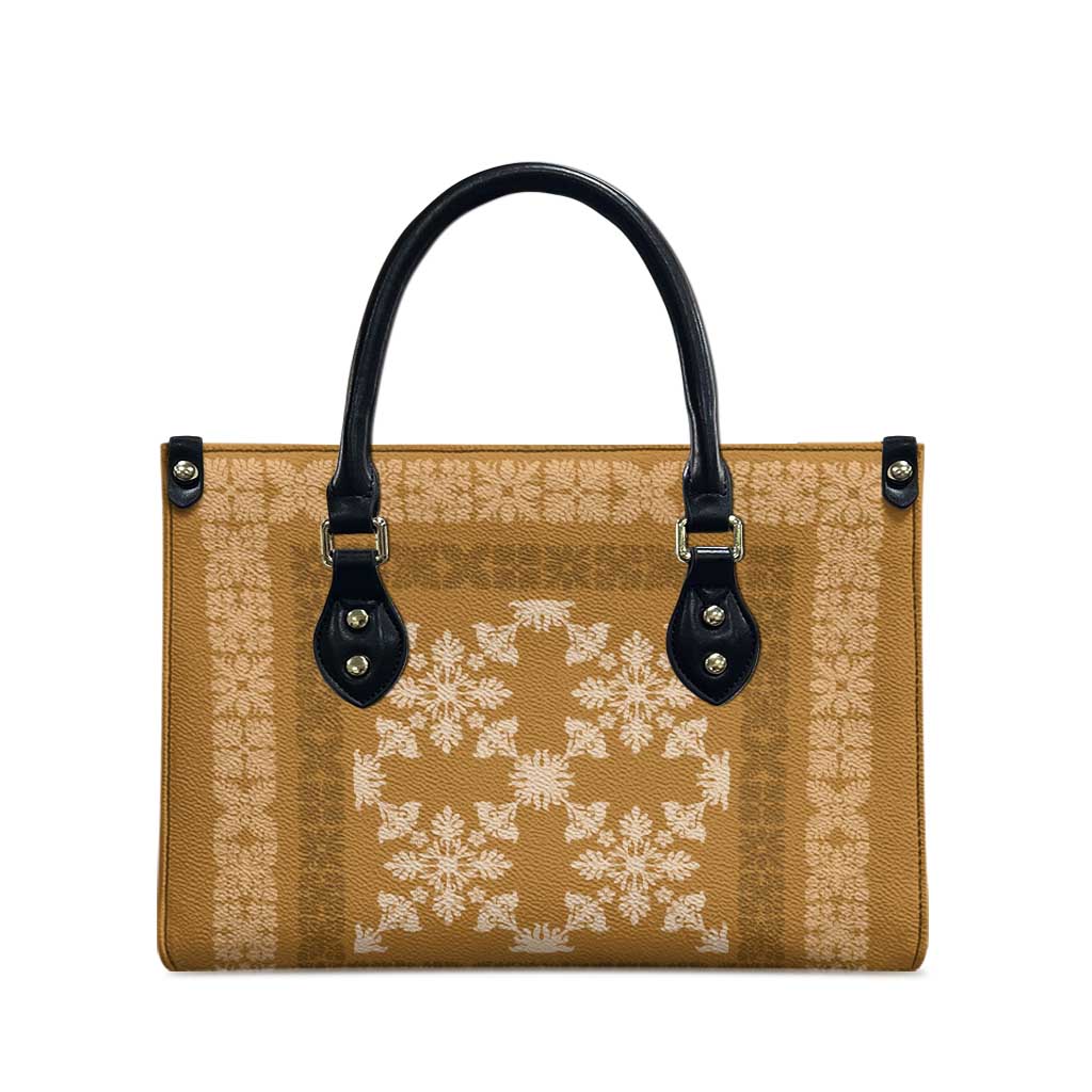Hawaiian Quilt Pattern Leather Bag Gold Hawaii Culture Tropical - Polynesian Pride