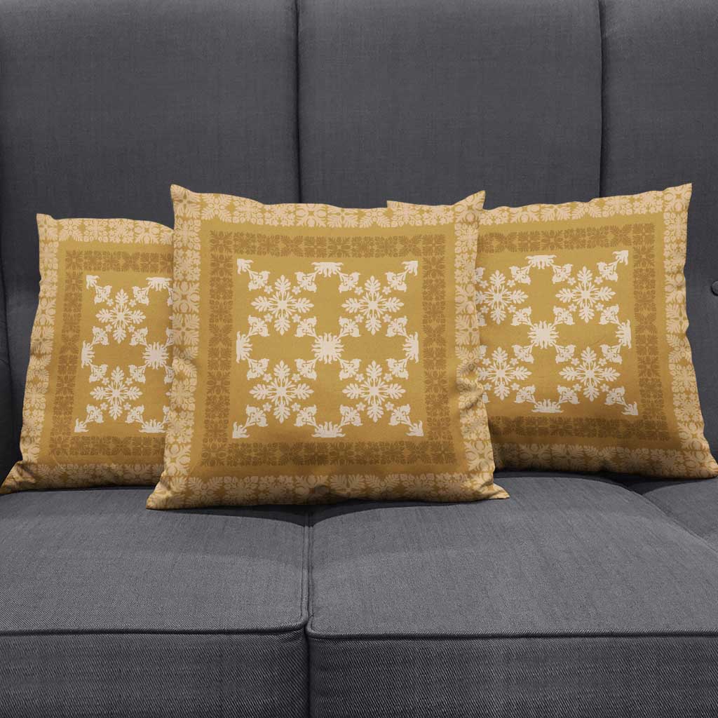 Hawaiian Quilt Pattern Pillow Cover Gold Hawaii Culture Tropical - Polynesian Pride