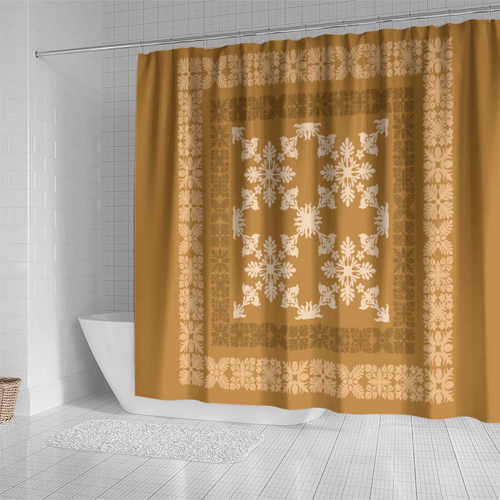 Hawaiian Quilt Pattern Shower Curtain Gold Hawaii Culture Tropical - Polynesian Pride