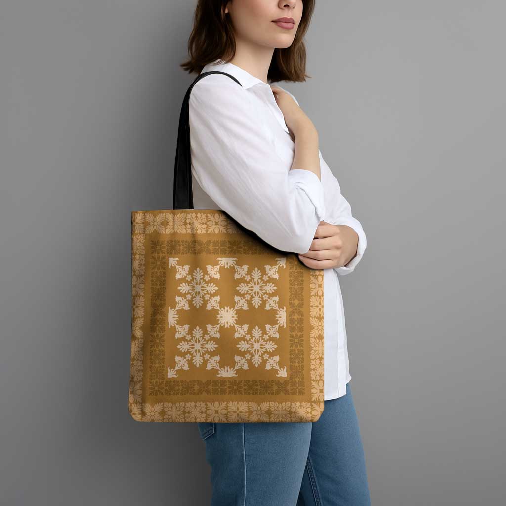 Hawaiian Quilt Pattern Tote Bag Gold Hawaii Culture Tropical - Polynesian Pride