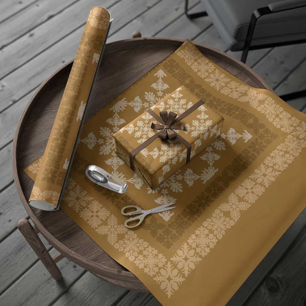 Hawaiian Quilt Pattern Wrapping Paper Gold Hawaii Culture Tropical LT9 - Polynesian Pride