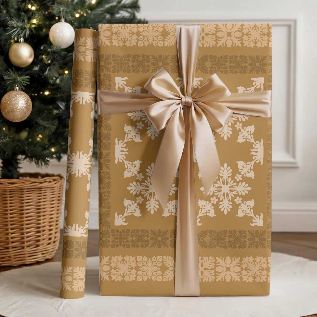 Hawaiian Quilt Pattern Wrapping Paper Gold Hawaii Culture Tropical LT9 - Polynesian Pride