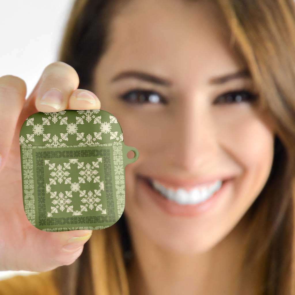 Hawaiian Quilt Pattern AirPods Case Lime Hawaii Culture Tropical - Polynesian Pride