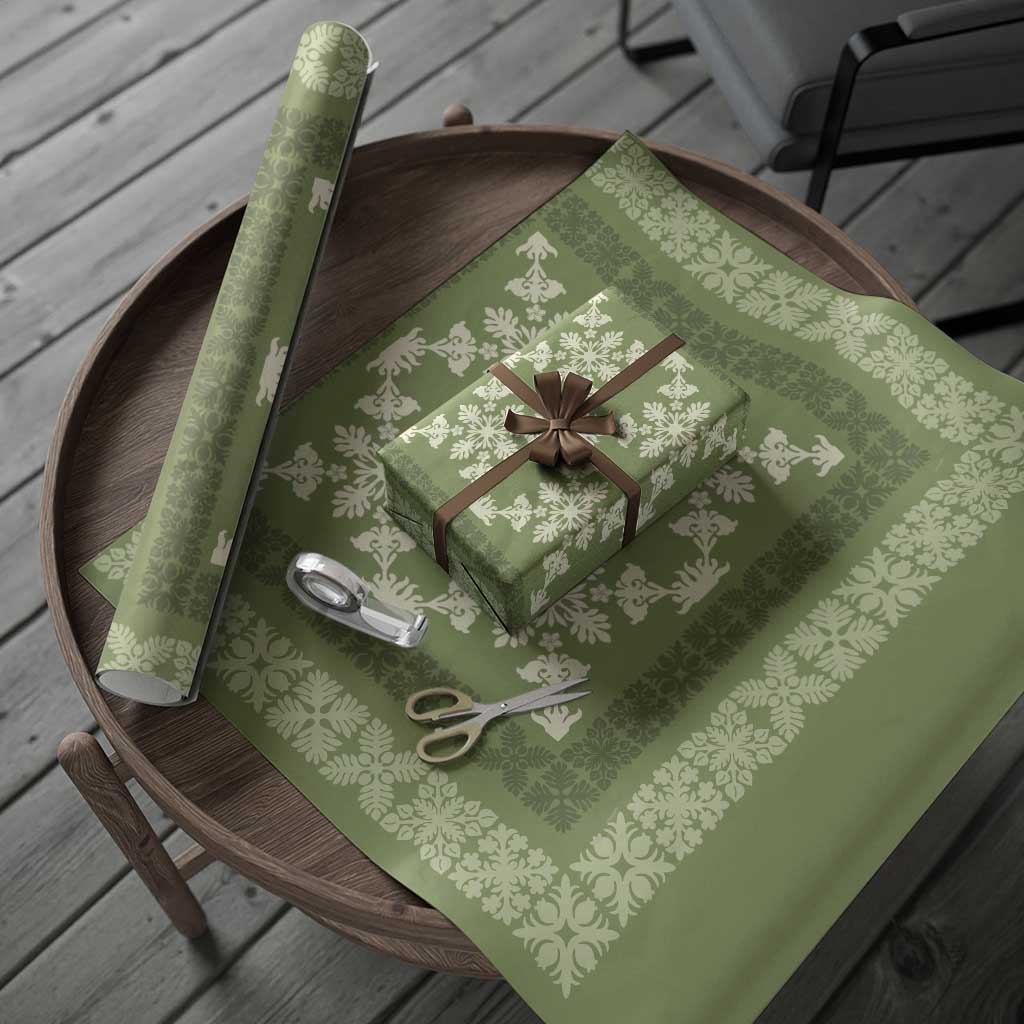 Hawaiian Quilt Pattern Wrapping Paper Lime Hawaii Culture Tropical - Polynesian Pride