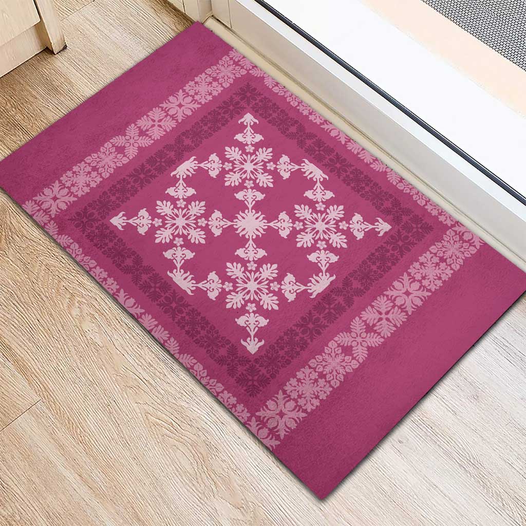 Hawaiian Quilt Pattern Rubber Doormat Pink Hawaii Culture Tropical - Polynesian Pride