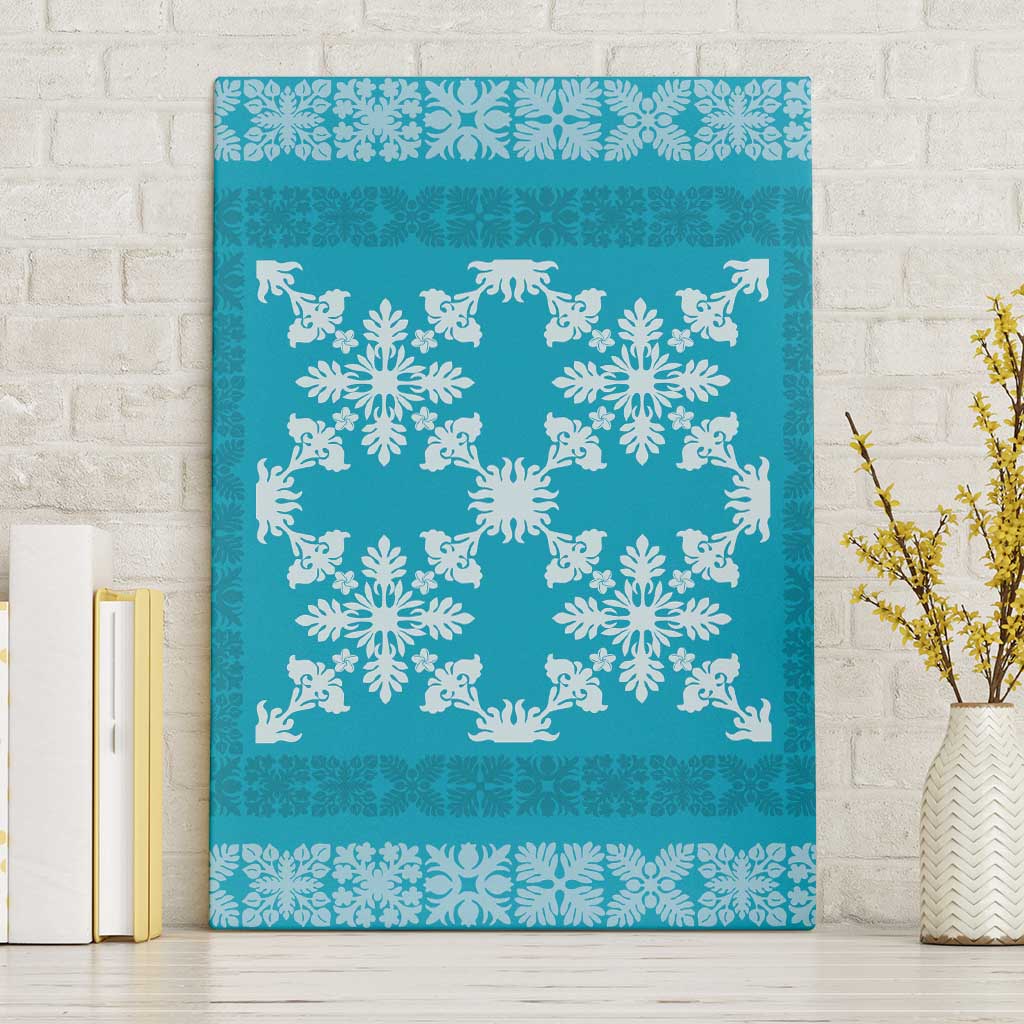 Hawaiian Quilt Pattern Canvas Wall Art Teal Hawaii Culture Tropical LT9 Without Frame Teal - Polynesian Pride