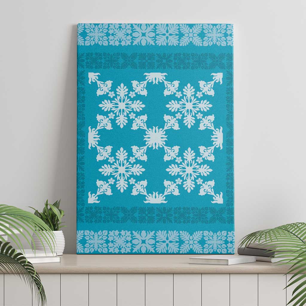 Hawaiian Quilt Pattern Canvas Wall Art Teal Hawaii Culture Tropical LT9 - Polynesian Pride