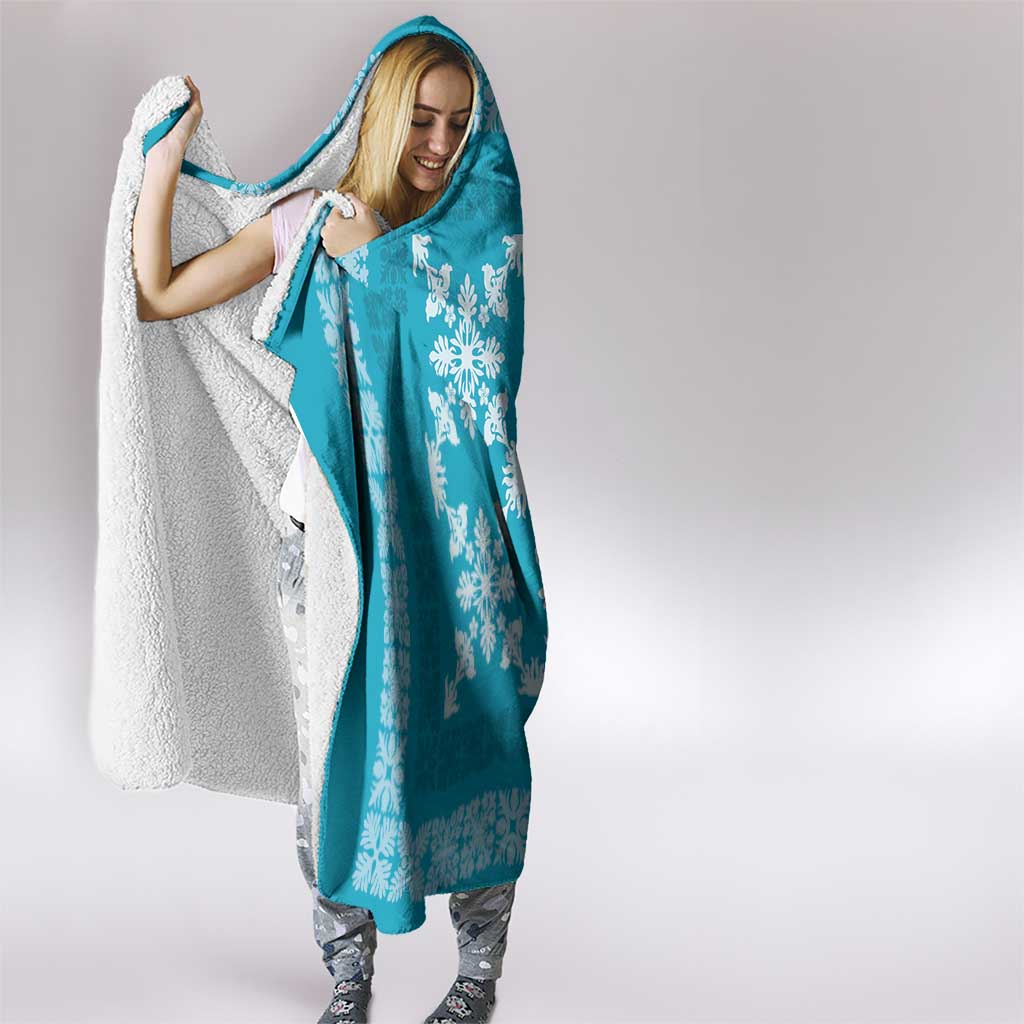 Hawaiian Quilt Pattern Hooded Blanket Teal Hawaii Culture Tropical - Polynesian Pride