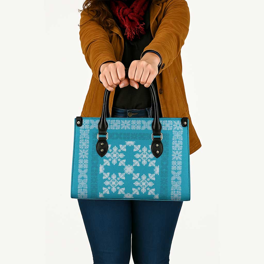Hawaiian Quilt Pattern Leather Bag Teal Hawaii Culture Tropical - Polynesian Pride