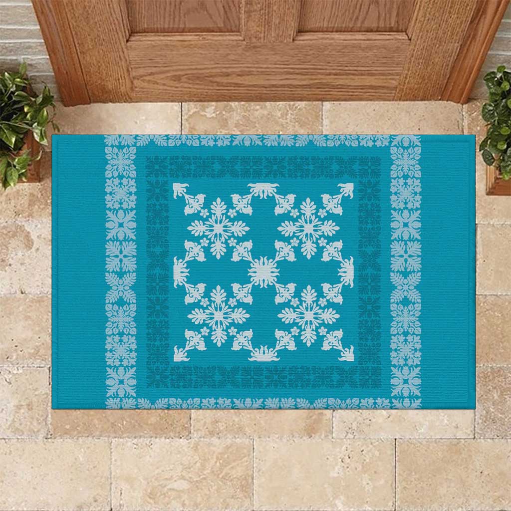 Hawaiian Quilt Pattern Rubber Doormat Teal Hawaii Culture Tropical LT9 Teal - Polynesian Pride