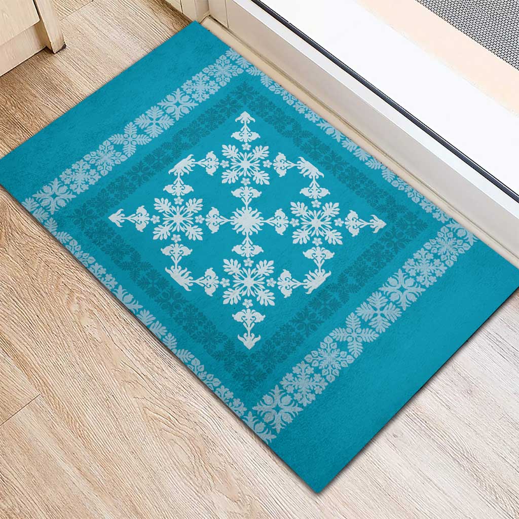 Hawaiian Quilt Pattern Rubber Doormat Teal Hawaii Culture Tropical LT9 - Polynesian Pride