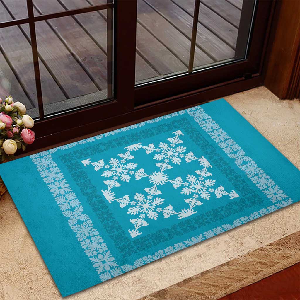 Hawaiian Quilt Pattern Rubber Doormat Teal Hawaii Culture Tropical LT9 - Polynesian Pride