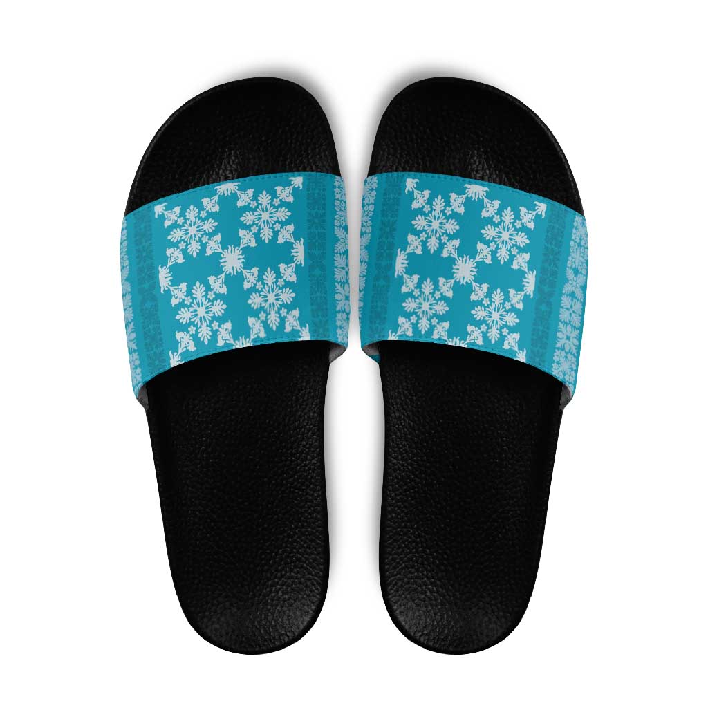 Hawaiian Quilt Pattern Slide Sandals Teal Hawaii Culture Tropical LT9 Teal - Polynesian Pride